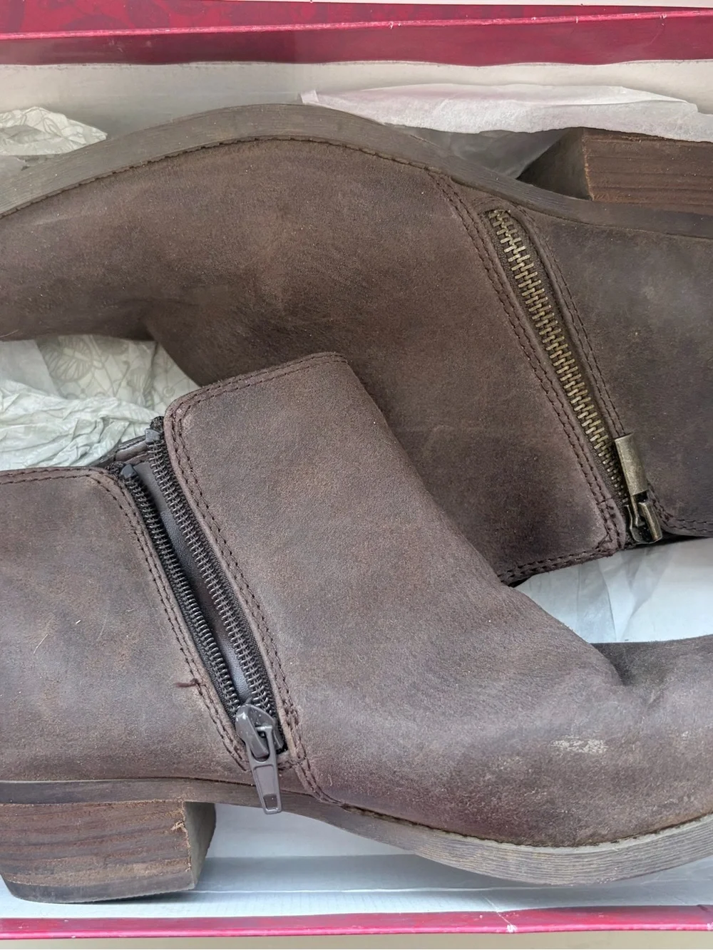 Brown Suede Ankle Boots with Side Zippers